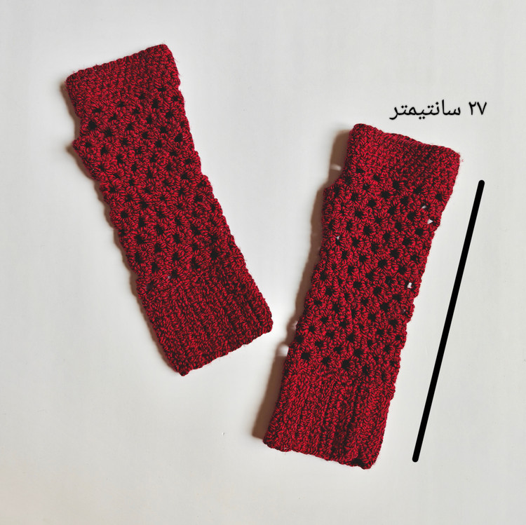 ست کلاه و دستکش قلاب بافی دستبافت رنگ زرشکی - تصویر 1