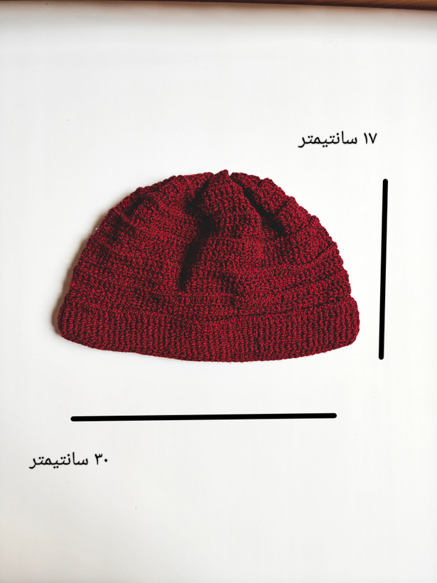 ست کلاه و دستکش قلاب بافی دستبافت رنگ زرشکی - تصویر 3